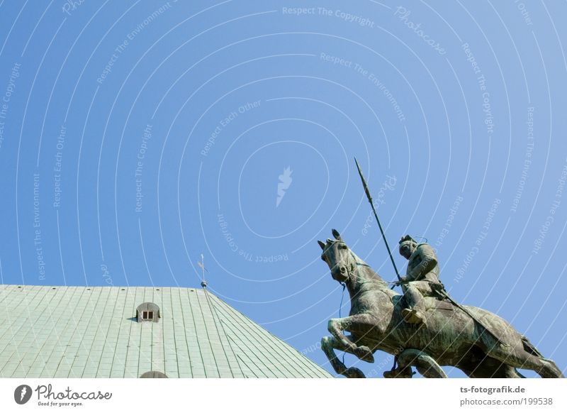 Rostritter Ritter Reiter Lanze Skulptur Wolkenloser Himmel Schönes Wetter Verden Bauwerk Dach Sehenswürdigkeit Wahrzeichen Denkmal Reiterdenkmal Tier Pferd 1