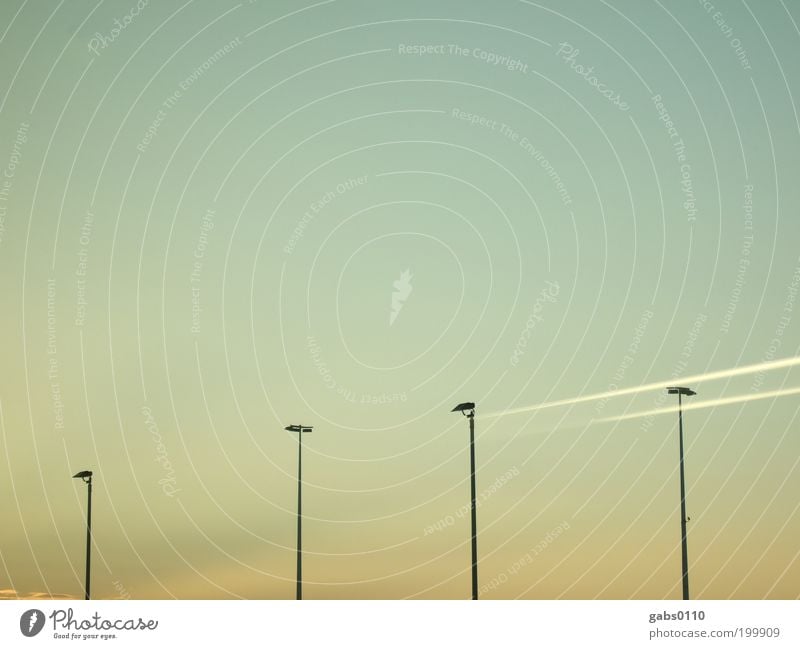 i i i i Umwelt Himmel Wolkenloser Himmel Klima Klimawandel Wetter Schönes Wetter Flughafen warten Scheinwerfer Flutlicht Kondensstreifen