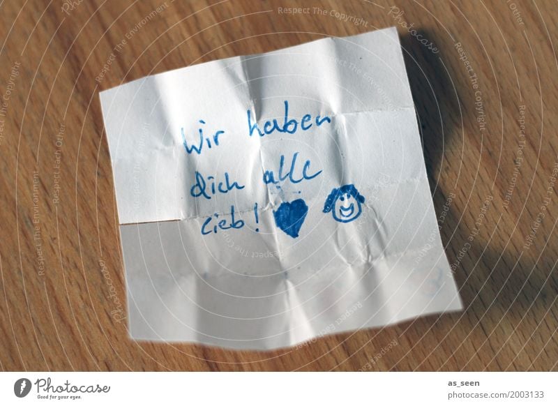 ... beruhigend Freizeit & Hobby Muttertag Geburtstag Kindererziehung Papier Zettel Information Liebe authentisch Freundlichkeit klein blau braun weiß Gefühle