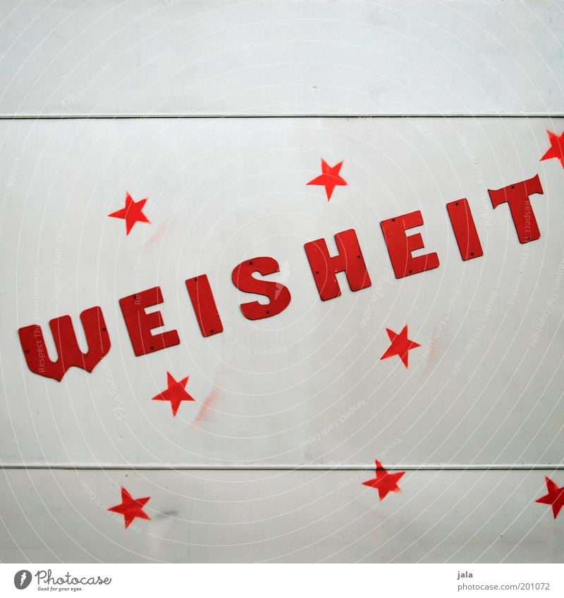 ein bisschen weisheit für alle... Zeichen Schriftzeichen rot weiß Optimismus Tatkraft Verantwortung Weisheit Redewendung Stern (Symbol) Farbfoto Außenaufnahme