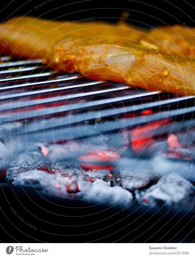 das bruzzelt Lebensmittel Fleisch Wurstwaren Ernährung Abendessen Duft Grillen Pute Grillrost Feuer Grillkohle mariniert Hähnchen Geflügel Holzkohle Nahaufnahme