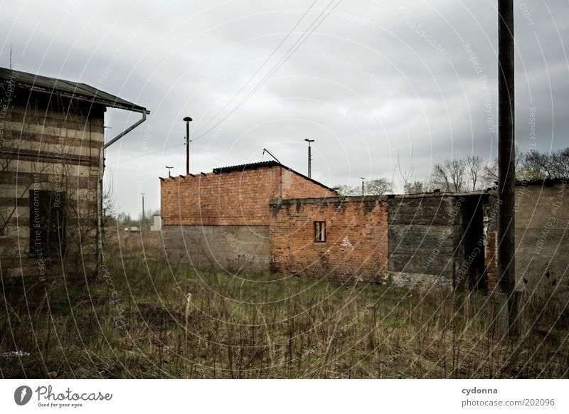 Tristesse Umwelt Natur Landschaft Wolken schlechtes Wetter Wiese Ruine Architektur Mauer Wand ästhetisch Einsamkeit Endzeitstimmung kalt Langeweile Leben ruhig