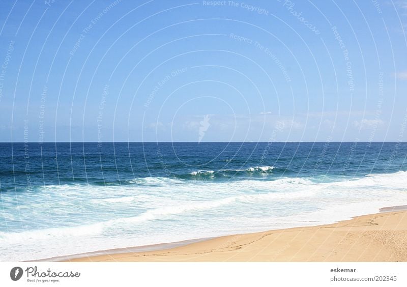 Strand Umwelt Natur Landschaft Urelemente Sand Wasser Himmel Wolkenloser Himmel Horizont Schönes Wetter Wellen Küste Meer Atlantik Sandstrand Zufriedenheit