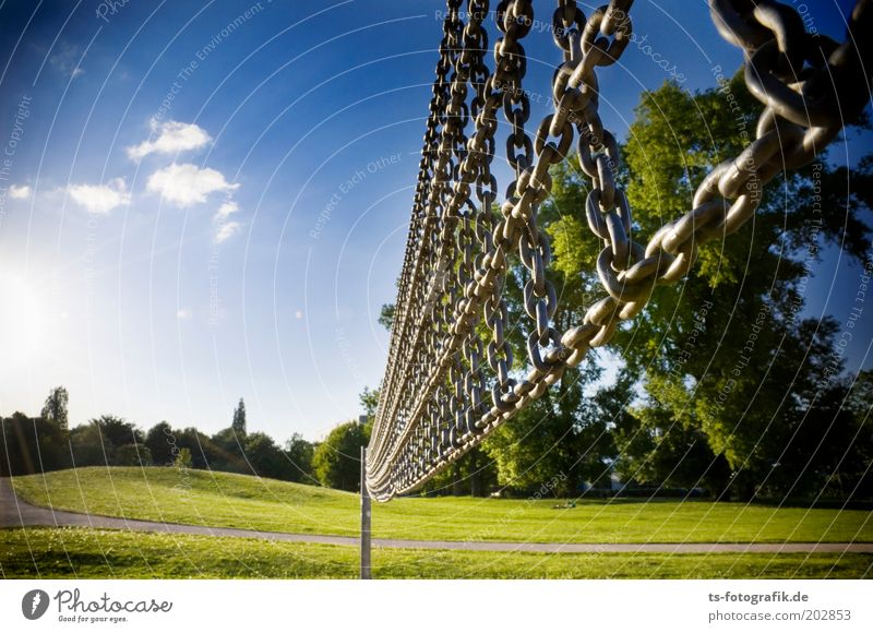 Stahlnetz Sport Volleyballnetz Netz netzartig Volleyballfeld Beachballnetz Sportstätten Himmel Wolken Frühling Sommer Schönes Wetter Baum Gras Grünpflanze Park