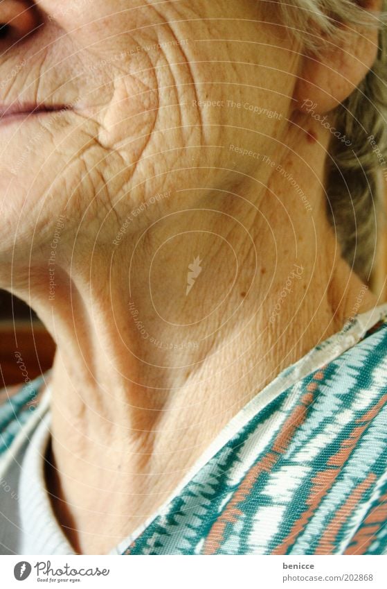 würdevoll altern Frau Mensch Senior Falte Hautfalten Gesicht Wange lachen Lächeln Hals Glück Leben Vergänglichkeit