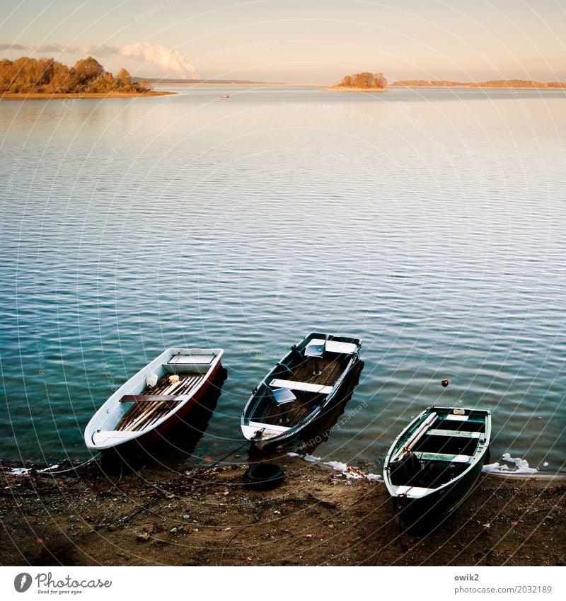 Hafen Umwelt Natur Landschaft Wasser Wolkenloser Himmel Horizont Seeufer Insel Ruderboot leuchten liegen ruhig Erholung Idylle Ferne Zufriedenheit friedlich 3