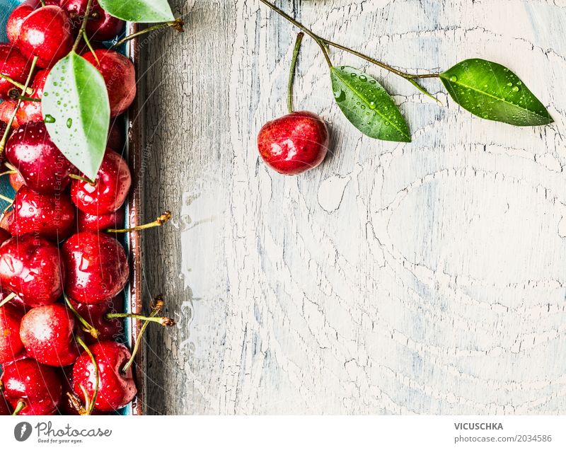 Nahaufnahme von süßen Kirschen Lebensmittel Frucht Dessert Ernährung Bioprodukte Vegetarische Ernährung Diät Stil Design Gesundheit Gesunde Ernährung Sommer