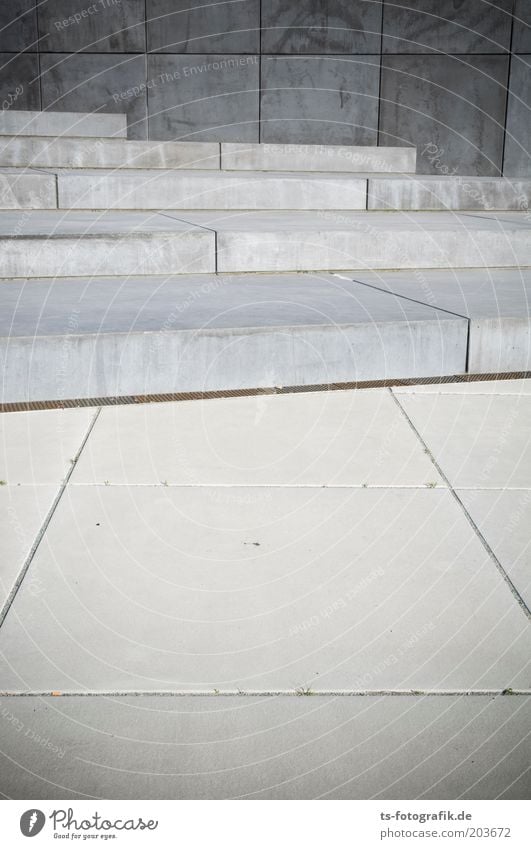 Festplattengrau Architektur Steinplatten Platz Treppe Beton Linie ästhetisch eckig kalt Perspektive Symmetrie Farbfoto Gedeckte Farben Außenaufnahme Muster