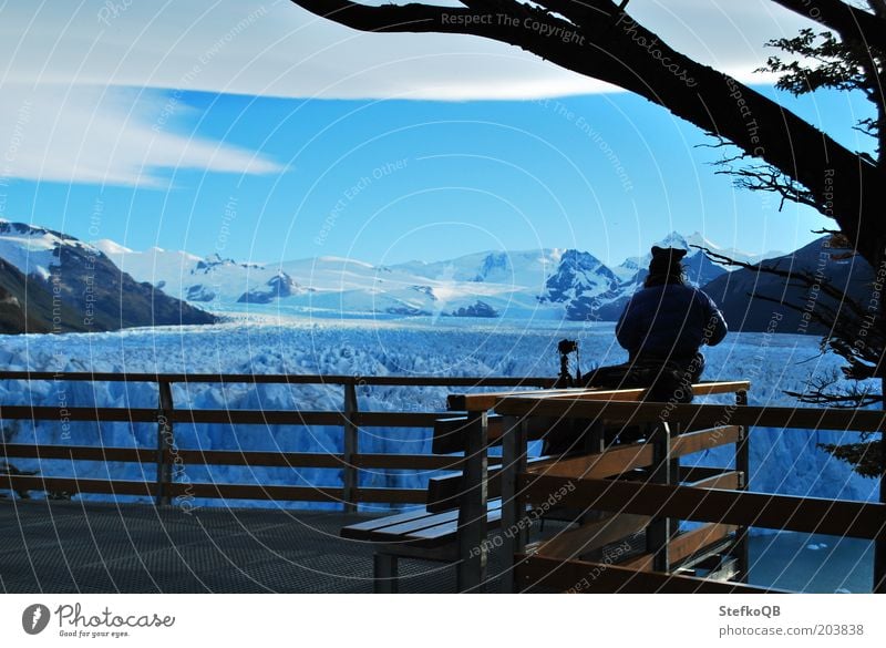 Ruhe vor dem nächsten Gletcherfall Ausflug Abenteuer Freiheit Expedition Winter Mann Erwachsene 1 Mensch Natur Landschaft Schönes Wetter Berge u. Gebirge