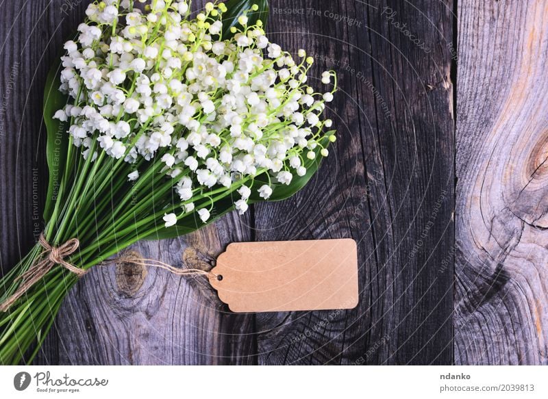 Bouquet von frischen Maiglöckchen Dekoration & Verzierung Tisch Valentinstag Muttertag Hochzeit Geburtstag Pflanze Blume Blatt Blüte Blumenstrauß Holz Blühend