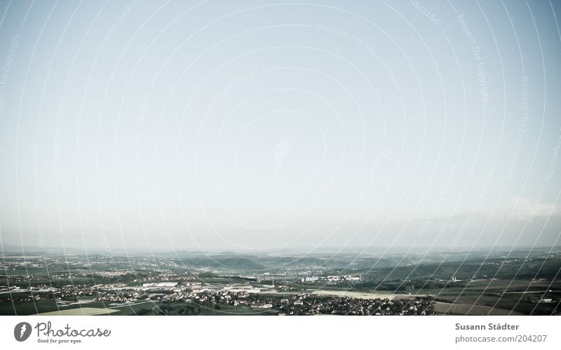 Up Landschaft Wolkenloser Himmel Meissen oben Luft Aussicht Dorf Feld Heizkraftwerk Dunst Nebel Hügel Gedeckte Farben Außenaufnahme Menschenleer