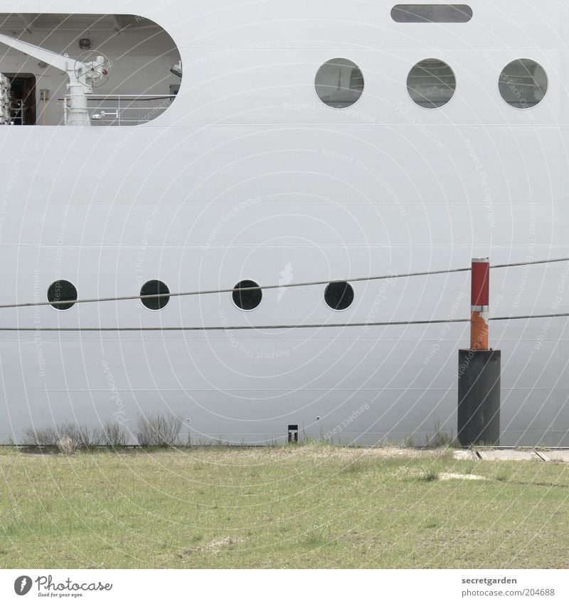 letzter aufruf für die kreuzfahrt! Ferien & Urlaub & Reisen Kreuzfahrt Schifffahrt Passagierschiff Wasserfahrzeug Hafen Seil Bullauge Stahl rund weiß kreisrund