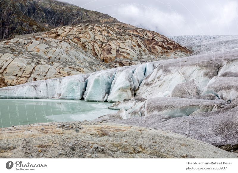 Rhonegletscher Umwelt Natur Landschaft blau braun grau schwarz silber türkis weiß Gletscher Eis Stein Schweiz schmelzen See Rhone Gletscher Wolken