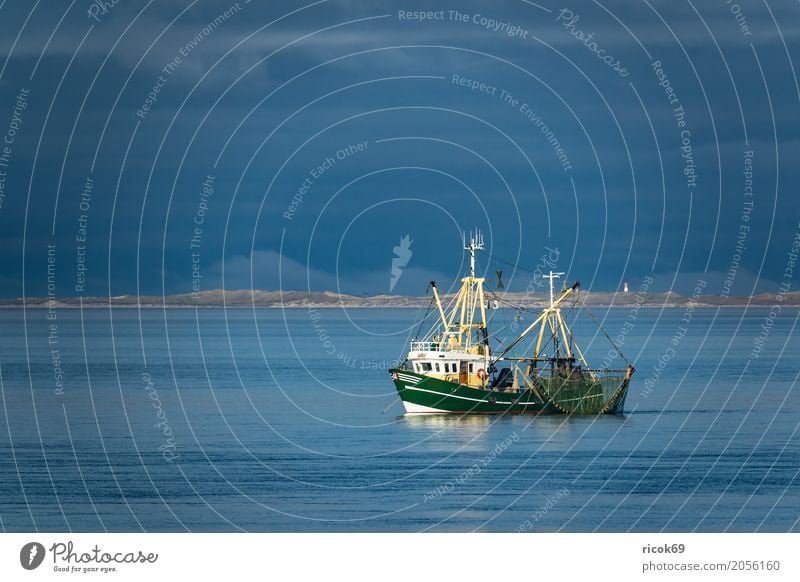 Krabbenkutter auf der Nordsee vor der Insel Föhr Ferien & Urlaub & Reisen Tourismus Wasser Wolken Küste Fischerboot Wasserfahrzeug Netz Natur Tradition Umwelt