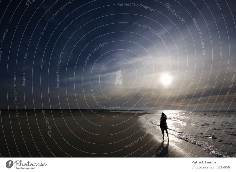 Sehnsucht Umwelt Natur Landschaft Himmel Wolken Horizont Sonne Sommer Klima Schönes Wetter Wellen Küste Strand Nordsee Meer Insel Stimmung Glück Spiekeroog Halo