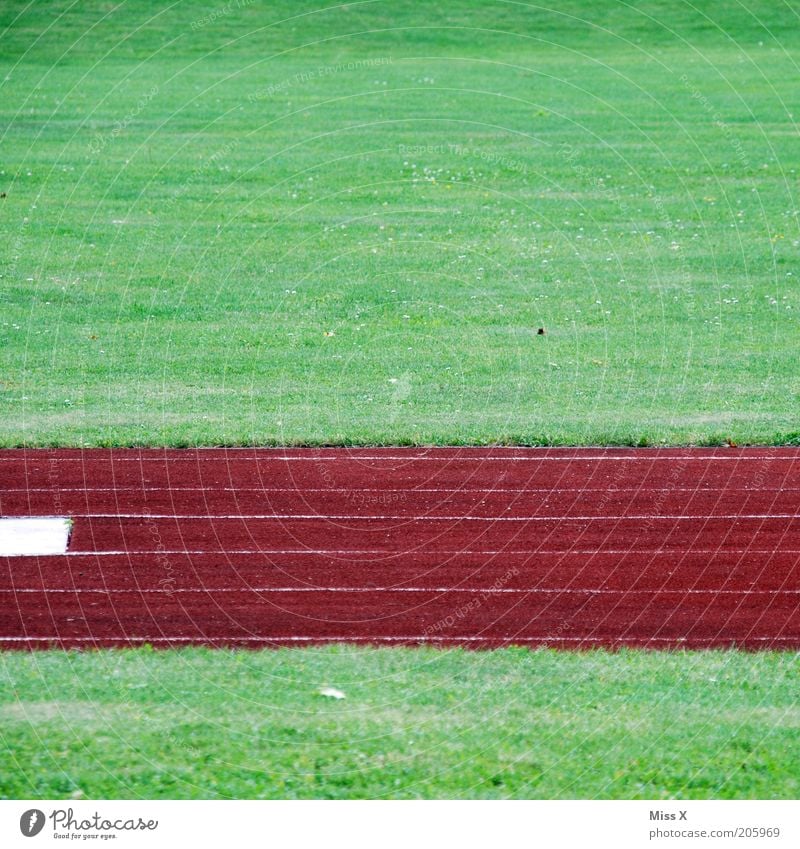 grün rot grün Sport Leichtathletik Sportstätten Fußballplatz Stadion Rennbahn Gras Wiese Sportplatz Streifen abstrakt Farbfoto mehrfarbig Außenaufnahme