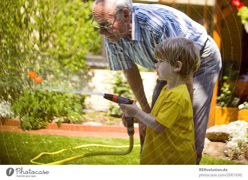 Opa mit Enkel im Garten Mensch maskulin Kind Kleinkind Junge Männlicher Senior Mann Großvater Familie & Verwandtschaft Kindheit Leben 2 1-3 Jahre 60 und älter