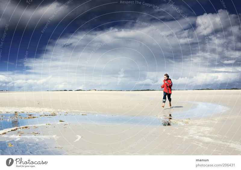 Strandläufer Ferien & Urlaub & Reisen Sommer Junge Kindheit Jugendliche Leben Natur Landschaft Urelemente Sand Wolken Sonne Wetter Wind Küste Nordsee Meer