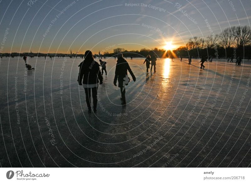 eisglatt Winter Mensch Eis Frost See Alster Hamburg gehen Leben einzigartig Erholung Stimmung Außenalster gefroren Glatteis Spaziergang Natur Luft Eisfläche