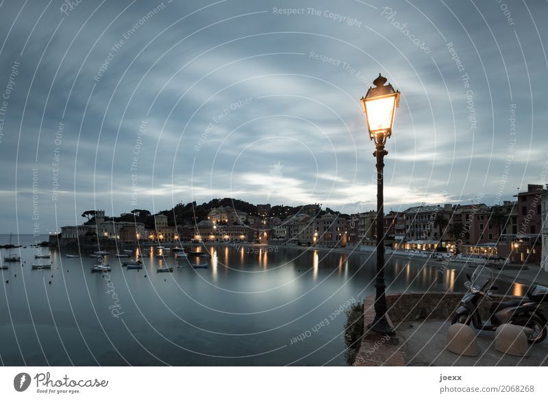 Treffpunkt Ferien & Urlaub & Reisen Meer Himmel Schönes Wetter Küste Bucht Sestri Levante Dorf Kleinstadt Haus alt ästhetisch maritim schön blau orange schwarz