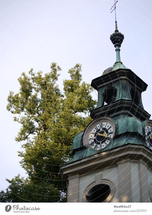 Uhrturm elegant Kultur Natur Wolkenloser Himmel Altstadt Kirche Dom Burg oder Schloss Turm Bauwerk Gebäude Architektur Fassade Sehenswürdigkeit Denkmal alt