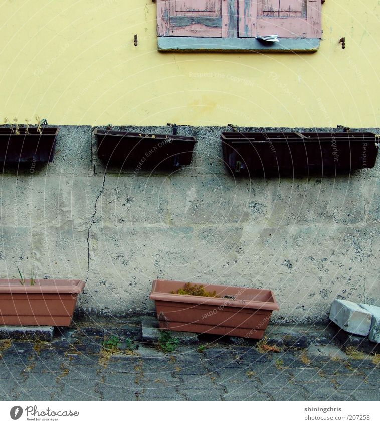 schöner wohnen. Umwelt Haus Ruine Mauer Wand Fassade Fenster Stein alt mehrfarbig Verfall Vergänglichkeit Außenaufnahme Blumenkasten Fensterladen verfallen