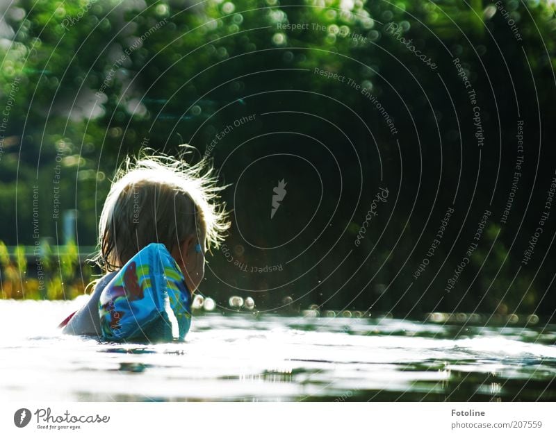 Badespaß Mensch Kind Mädchen Kindheit Kopf Haare & Frisuren Umwelt Natur Pflanze Urelemente Wasser Sommer Schönes Wetter Wärme Baum Seeufer Schwimmen & Baden