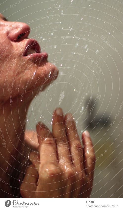 kaltes, klares Wasser I Körperpflege Haut Gesicht Frau Erwachsene Hand 1 Mensch Erholung Reinigen frisch nass Warmherzigkeit Reinheit Wellness Bad Wassertropfen