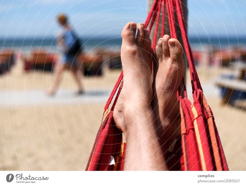 Hängematte am Strand Wohlgefühl Erholung ruhig Freizeit & Hobby Ferien & Urlaub & Reisen Freiheit Sommer Sommerurlaub Sonne Sonnenbad Meer Mann Erwachsene Küste