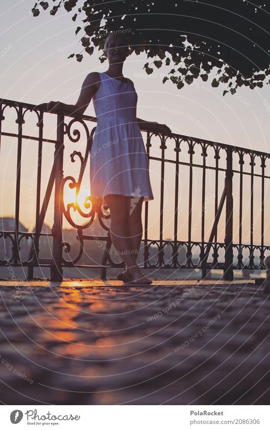 #A# Goldene Stunde Mensch feminin 1 ästhetisch Model Modellfigur Modellbau Dresden Sonnenaufgang Terrasse Brühlsche Terrasse Kleid Außenaufnahme Sommer