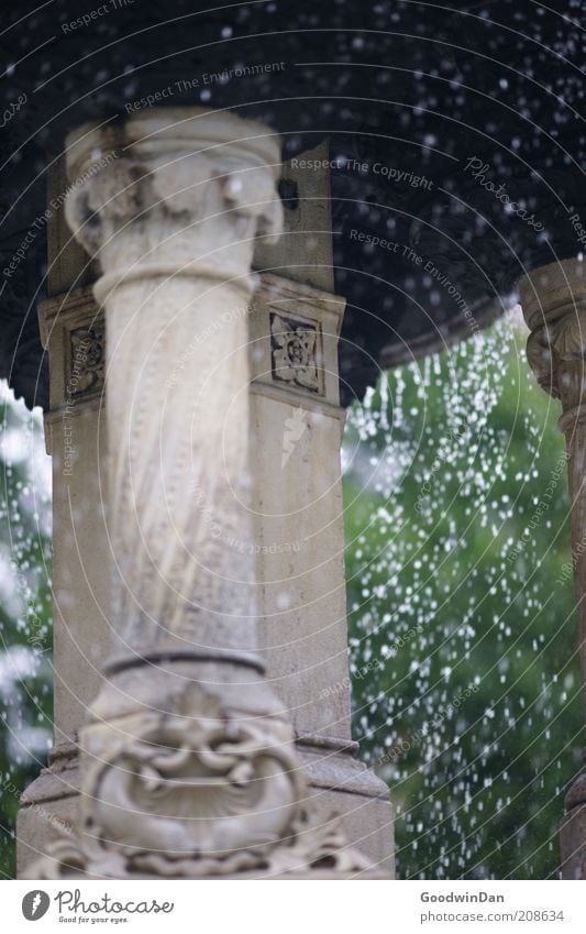 Prasselnd Wasser Wassertropfen Brunnen nass schön Stimmung Farbfoto Außenaufnahme Menschenleer Schwache Tiefenschärfe Säule Ornament Detailaufnahme