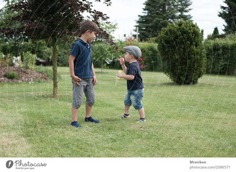 seifenblasen maskulin Kind Kleinkind Junge Geschwister Bruder Familie & Verwandtschaft Kindheit Leben 2 Mensch Kindergruppe 1-3 Jahre 3-8 Jahre Lächeln lachen