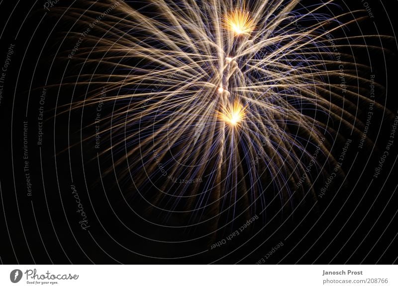 Feuerwerk III Veranstaltung Silvester u. Neujahr Show leuchten Blick Unendlichkeit oben gelb gold schwarz silber Begeisterung Überraschung Lichterscheinung