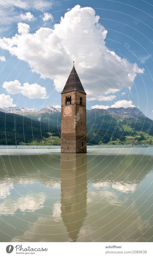 ...bis zum Hals Umwelt Landschaft Schönes Wetter See Kirche Ruine Bauwerk Sehenswürdigkeit Wahrzeichen Denkmal außergewöhnlich Kirchturm Kirchturmspitze