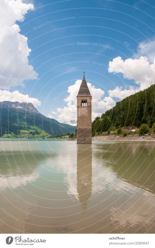 kaputt | geflutet Umwelt Natur Landschaft Himmel Wolken Sommer Schönes Wetter Wald Hügel Alpen Berge u. Gebirge See Kirche Turm Sehenswürdigkeit Wahrzeichen