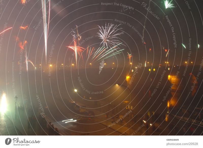 Silvester 2003 III Silvester u. Neujahr Dresden Augustusbrücke mehrfarbig Langzeitbelichtung Feuerwerk