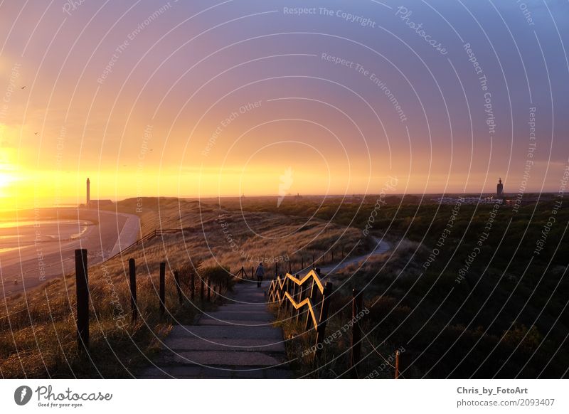 chris_by_fotoart Natur Landschaft Himmel Sonne Sonnenaufgang Sonnenuntergang Sommer Schönes Wetter Küste Strand Nordsee Leuchtturm Treppengeländer Wege & Pfade