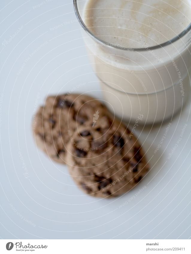 Käffsche Lebensmittel Dessert Ernährung Getränk trinken Heißgetränk braun lecker Milchkaffee Latte Macchiato Keks Vogelperspektive Snack Glas Farbfoto