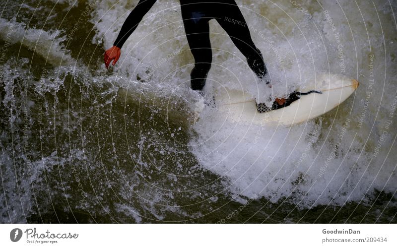 Kopfloses Unterfangen III Mensch maskulin Junger Mann Jugendliche 1 Umwelt Natur Wasser schlechtes Wetter Bach Bewegung festhalten kämpfen Sport authentisch