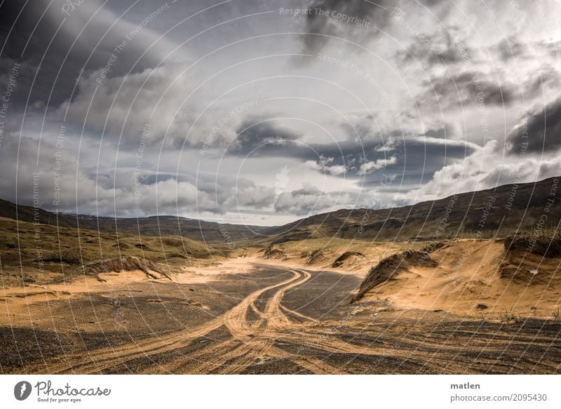 icelandic trails Natur Landschaft Sand Luft Himmel Wolken Horizont Wetter Schönes Wetter Wind Gras Hügel Felsen Flussufer Verkehrswege Wege & Pfade einzigartig