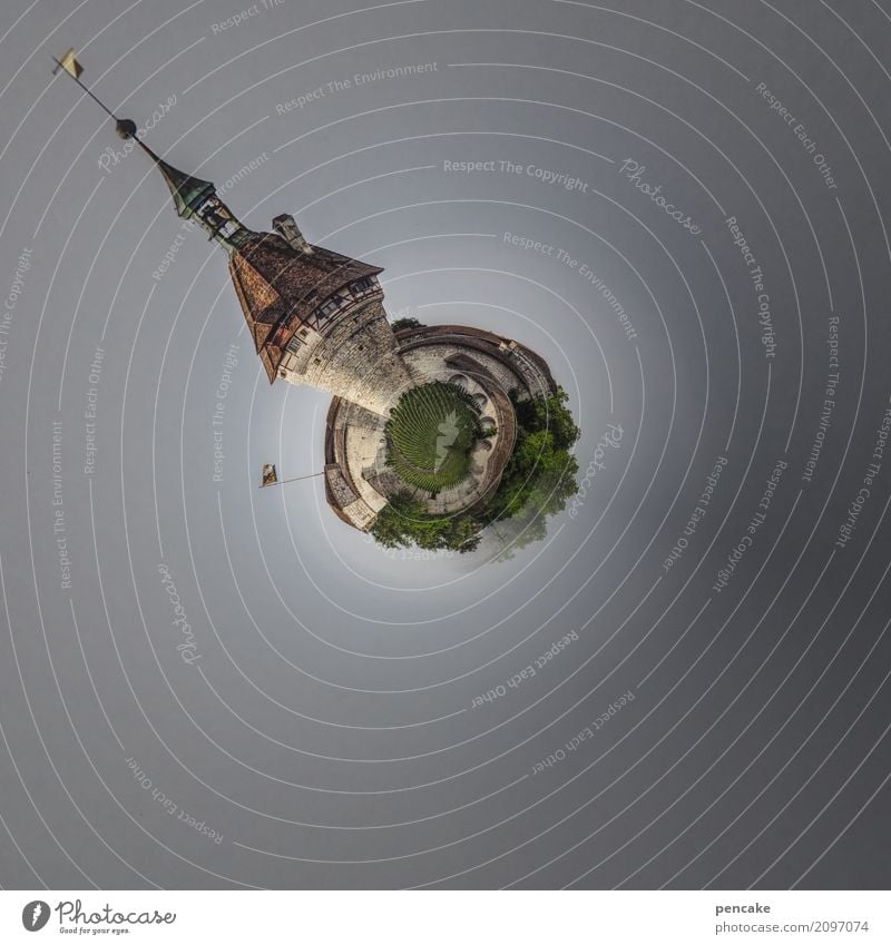 kleine rundreise Natur Landschaft Burg oder Schloss retro wehrhaft Turm Schaffhausen Munot Schweiz little world Planet kugelrund Erde Biegung Mittelpunkt Kugel