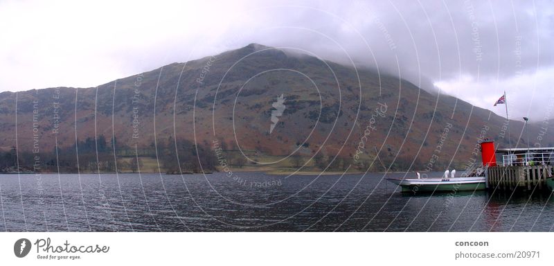 English countryside II (Panorama) Lake District National Park Ullswater England Großbritannien See Nebel Wasserfahrzeug Wolken Europa Berge u. Gebirge