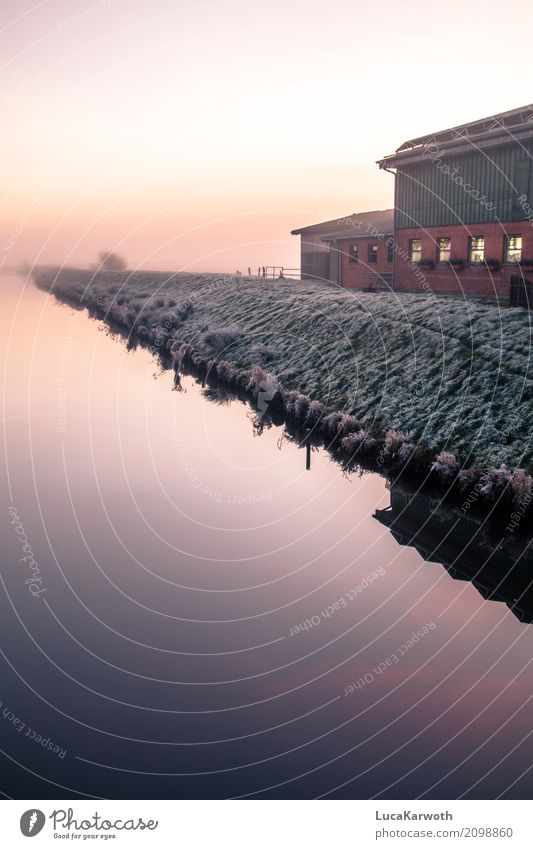 Winterstimmung III elegant Erholung Haus Landwirtschaft Forstwirtschaft Ruhestand Umwelt Natur Landschaft Urelemente Wasser Sonnenaufgang Sonnenuntergang Nebel