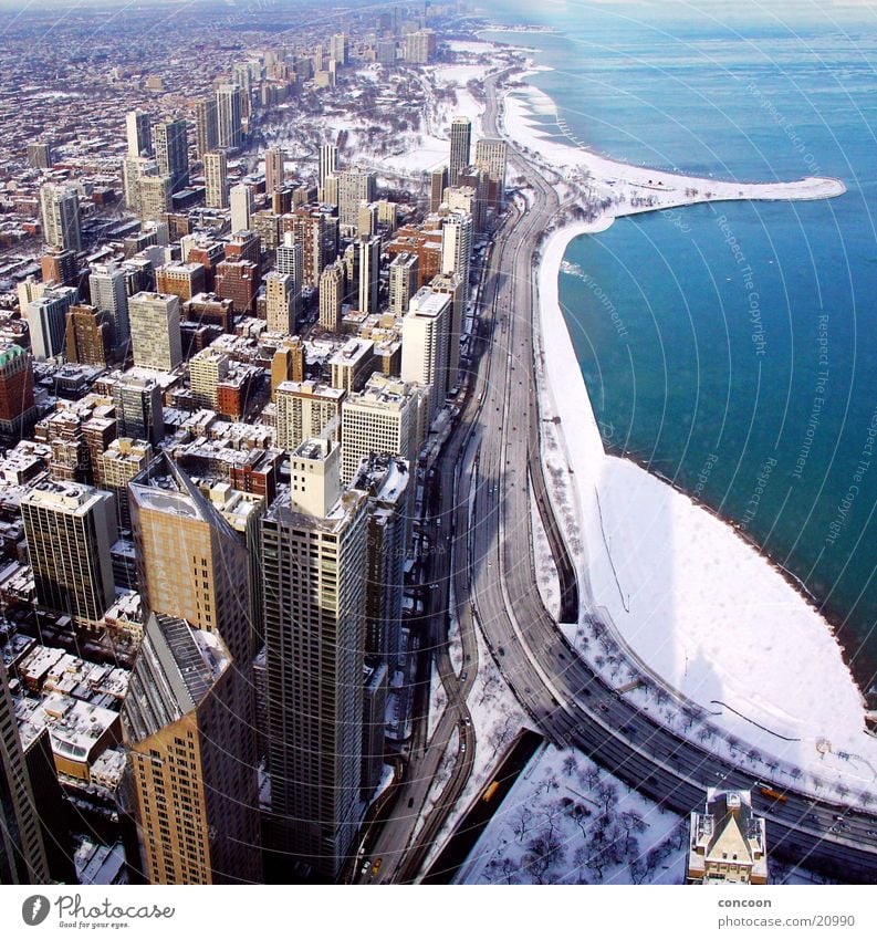 Chicago Lake Michigan Winter Hochhaus Beton Illinois Nordamerika Skyline Hancock Centre USA Stadt