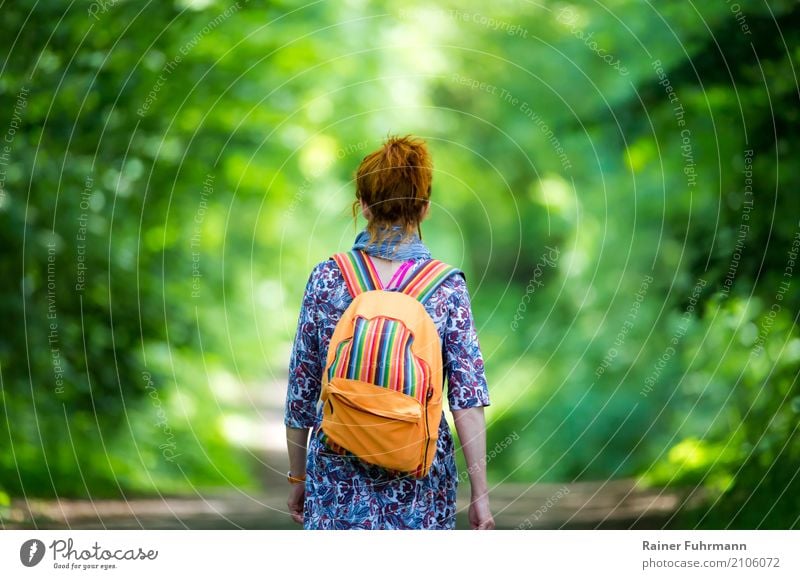 eine Frau geht einsam ihren Weg Mensch feminin Erwachsene Umwelt Natur Pflanze Frühling Sommer Wald Straße Wege & Pfade gehen wandern einzigartig Stimmung