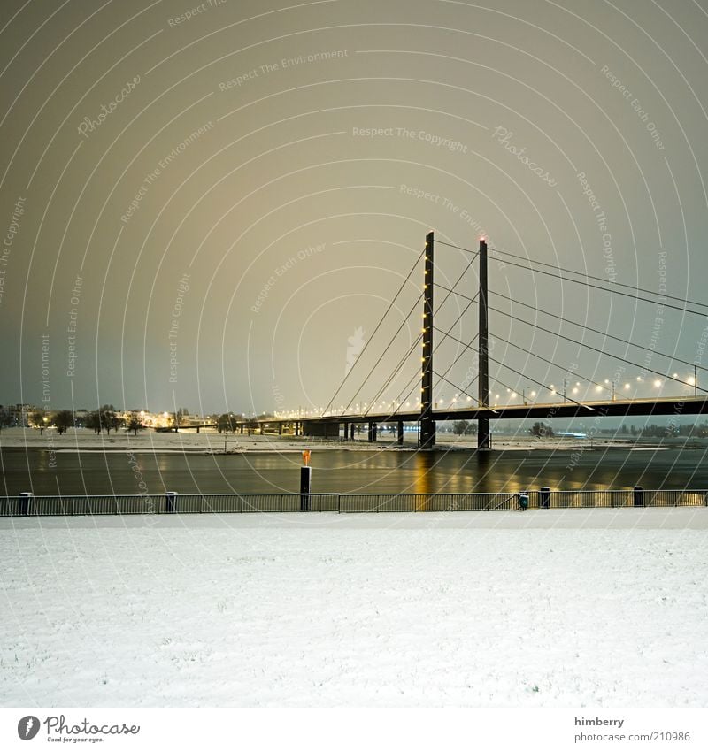 frozen street view Natur Winter Eis Frost Schnee Düsseldorf Deutschland Stadt Hauptstadt Brücke Bauwerk Gebäude Architektur Verkehr Verkehrswege Personenverkehr