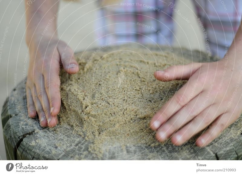 Mit Liebe backen. Spielen Hand Finger Kreativität Strukturen & Formen Sand Sandkuchen sorgsam Farbfoto Außenaufnahme Nahaufnahme Tag Vorbereitung Kinderhand