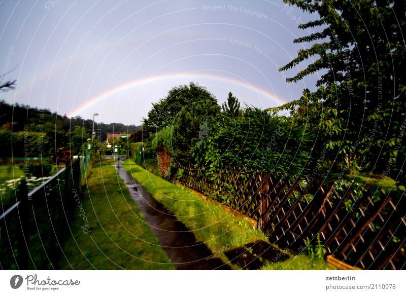 Regenbogen Erholung Ferien & Urlaub & Reisen Garten Himmel Himmel (Jenseits) Schrebergarten Kleingartenkolonie Menschenleer Natur Pflanze Rasen ruhig Sommer