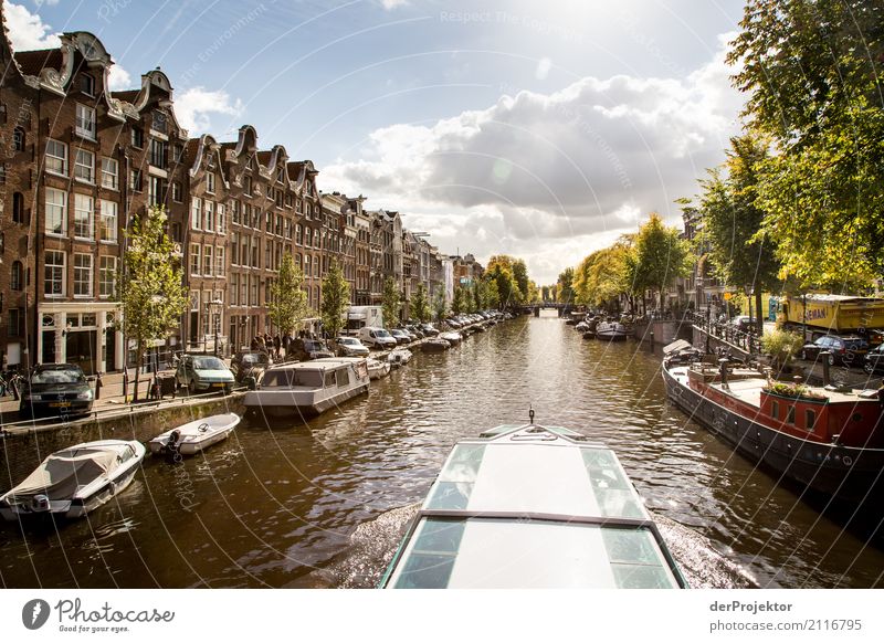 Amsterdamer Grachten VII Weitwinkel Zentralperspektive Starke Tiefenschärfe Sonnenstrahlen Reflexion & Spiegelung Kontrast Schatten Licht Tag Textfreiraum Mitte