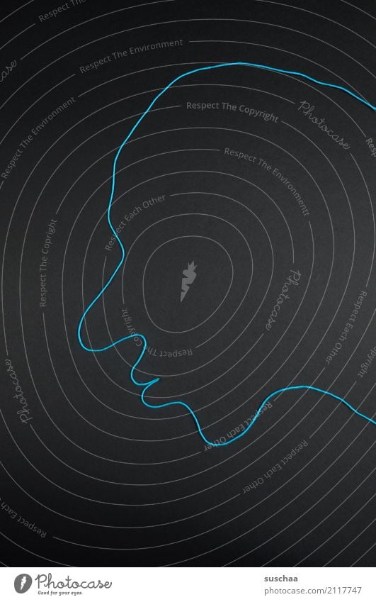 erscheinung Faden Wollfaden Schnur Material blau Handarbeit Kunst Zufallsprodukt Profil Gesicht Figur Erscheinung Kopf Stirn Nase Mund Kinn Basteln